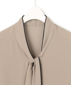 ICB L 【人気のため新色追加・接触冷感・UVケア・洗える】BackSatinAmunzen 5分袖配色ボウタイブラウス