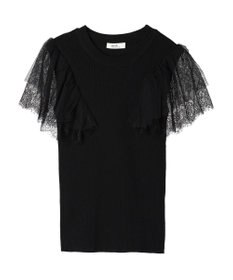 earth music&ecology 袖レースリブニットプルオーバー