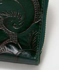 TOPKAPI 【TREASURE TOPKAPI】ローズエンボス ツヤ レザー ラウンドファスナー 二つ折り財布/パスポート対応