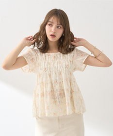 earth music&ecology フラワープリント刺繍ブラウス