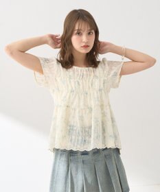 earth music&ecology フラワープリント刺繍ブラウス