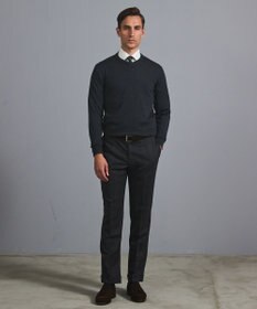 GOTAIRIKU オリジナル設計【洗える/チクチクしにくい/ピリングしにくい】イタリア糸 ハイゲージ Ｖネックニット_WOOL100%