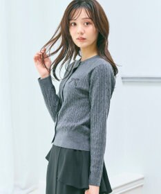 Feroux ケーブル編み×リボン刺繍 ニット カーディガン