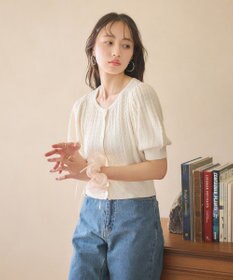 earth music&ecology 透かしケーブルパフスリニットカーディガン