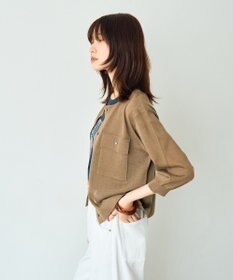YECCA VECCA ノーカラー7分袖ポケットカーディガン