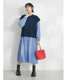 CRAFT STANDARD BOUTIQUE 【洗える】ニットベスト+シャツワンピース-SET