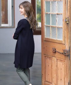 Tiaclasse 【洗える】バックリブプリーツ編みロングカーディガン