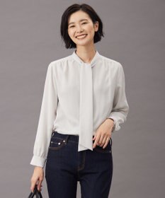 J.PRESS LADIES L 【洗える】ピーチサテン ボウタイ ブラウス