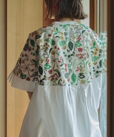 muuc 筆記帳刺繍ヨーク切り替えワンピース〈国産・muucオリジナル総柄刺繍〉〈オーガニック綿〉〈前開き・羽織にも〉〈3シーズン春夏秋〉