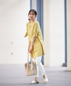 Tiaclasse 【洗える】フレアカフスポンチチュニックブラウス