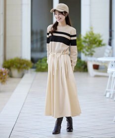 Tiaclasse 【洗える】マルチボーダーニットコンビワンピース