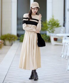 Tiaclasse 【洗える】マルチボーダーニットコンビワンピース