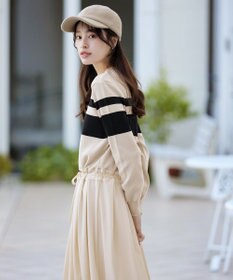 Tiaclasse 【洗える】マルチボーダーニットコンビワンピース