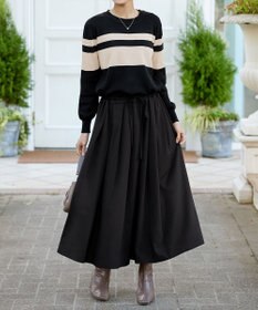 Tiaclasse 【洗える】マルチボーダーニットコンビワンピース