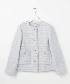 ANY SIS L ノーカラーフリンジツイード ジャケット