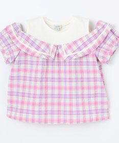 ANY KIDS チェック オフショルダー ブラウス