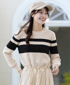 Tiaclasse 【洗える】マルチボーダーニットコンビワンピース