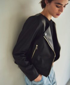 GRACE CONTINENTAL ノーカラーレザーライダースジャケット