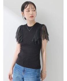 earth music&ecology 袖レースリブニットプルオーバー