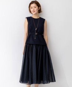23区 【APPLAUDIR】クリアジョーゼットコンビ ドレス ネイビー系