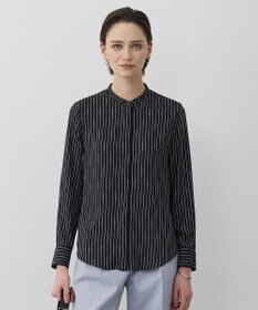 ICB 【新色追加・WEB限定カラーあり】BackSatinAmunzen バンドカラーブラウス ブラックベース×ストライプチェーン柄