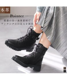 Pointer 本革 足首ベルトレースアップブーツ
