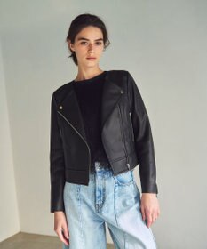 GRACE CONTINENTAL ノーカラーレザーライダースジャケット