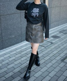 WEGO ベルト付ヴィンテージライクFレザーミニスカート