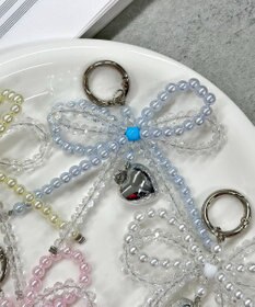 WEGO ダブルビーズリボンハートキーホルダー