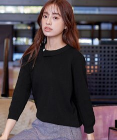 Tiaclasse 【洗える】配色衿ビジュー付きニットトップス