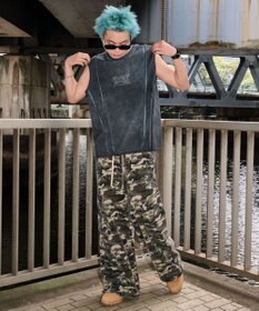 WEGO 【ユニセックス着用ITEM/MLサイズ展開】コールドダイスウィッチングロゴノースリーブ