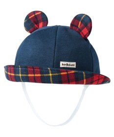 MIKI HOUSE HOT BISCUITS 【40-48cm】 チェック柄 お耳付き やわらかベビー帽子
