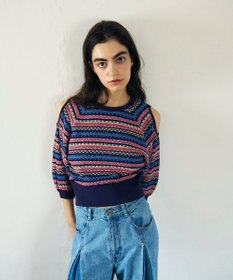 GRACE CONTINENTAL ボーダーパフニットトップ