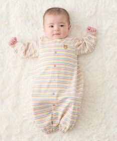 MIKI HOUSE HOT BISCUITS 【50-60cm】 みじんボーダー ワンポイント刺繍 ツーウェイオール