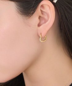 Phoebe 【金属アレルギー対応】ワンタッチライナーハートビジューフープピアス　ゴールド