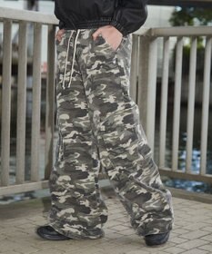 WEGO 【ウエストゴム】スーパーフレアカーゴパンツ