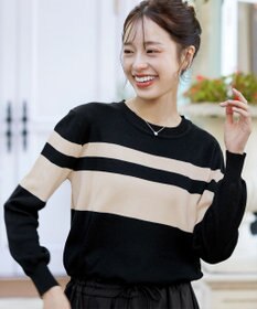 Tiaclasse 【洗える】マルチボーダーニットコンビワンピース