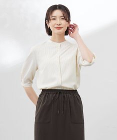 J.PRESS LADIES L 【洗える】ストライプ バンドカラー ブラウス