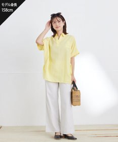 Tiaclasse L ストライプストレッチワイドパンツ