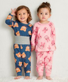 MIKI HOUSE HOT BISCUITS 【80-120cm】 ビーンズフェイスプリント 腹巻き付き長袖パジャマ