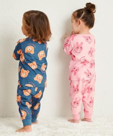 MIKI HOUSE HOT BISCUITS 【80-120cm】 ビーンズフェイスプリント 腹巻き付き長袖パジャマ