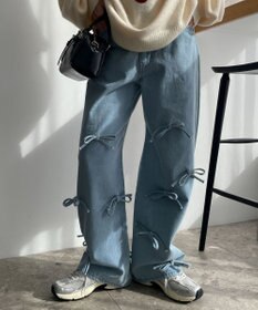 WEGO リボンストレートデニムパンツ