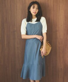 Feroux 【セットアイテム・洗える】パフスリーブニット×キャミソール ワンピース