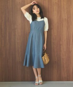 Feroux 【セットアイテム・洗える】パフスリーブニット×キャミソール ワンピース