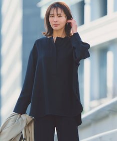 UNFILO 【セットアップ着用可】ドライダブルクロス スキッパーブラウス ネイビー