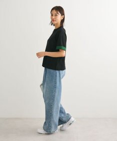 Green Parks 袖裏配色５分袖ニットプルオーバー