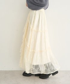 earth music&ecology レースフリルティアードスカート
