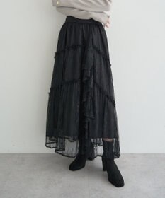 earth music&ecology レースフリルティアードスカート