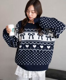 WEGO 【2025年秋冬新作】フラッフィーグラフィックニットBIGプルオーバー