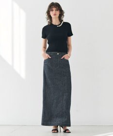 BEIGE， 【洗える・美人百花 4月号掲載】VINCA / パール付き半袖コットンリブニット